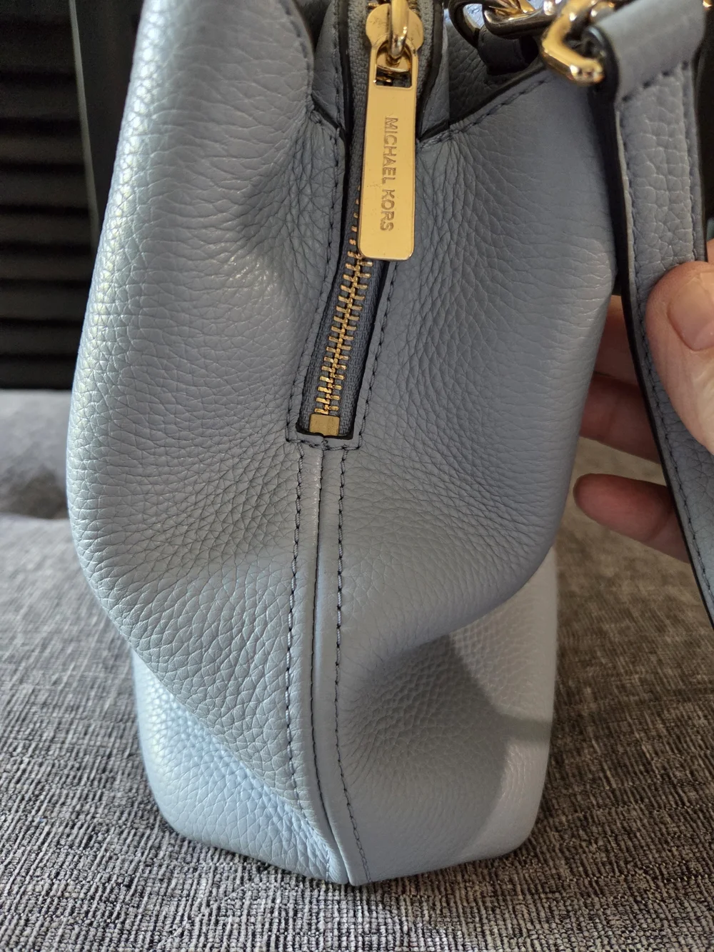 MICHAEL KORS Camille Blue Pebbled Leather Satchel Crossbody Bag